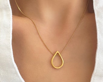 Raindrop Minimalist Necklace, Dainty Gold Pendant Necklace