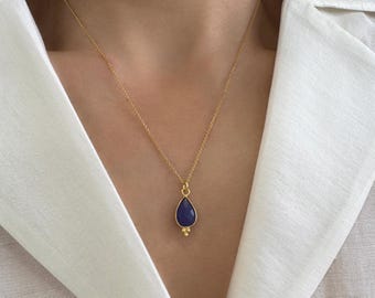 Sapphire September Birthstone Pendant Necklace, Zodiac Jewelry for Libra birthday gifts, Minimalist layered Gemstone choker