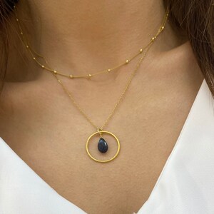 Blue Sapphire Necklace, September sapphire birthstone jewelry for birthday gifts, Layered necklace Satellite chain necklace