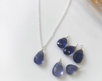 Raw Blue Sapphire Necklace, Light blue sapphire necklace, Purple blue sapphire birthstone necklace, Real Sapphire Drop Necklace