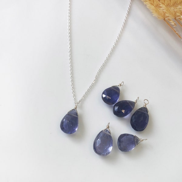 Raw Blue Sapphire Necklace, Light blue sapphire necklace, Purple blue sapphire birthstone necklace, Real Sapphire Drop Necklace