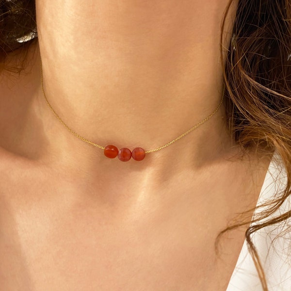 Real Carnelian Choker, Red Choker Necklace, Chakra Choker, Raw Crystal Choker, Orange Choker, Dainty Gem Choker, Jewelry gift for her