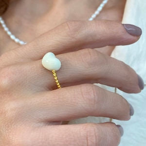 White heart ring, Chevalier Ring, White Enamel Ring, Adjustable Ring, Wedding Ring, Promise Heart Ring, Minimalist Ring, Chunky Heart Ring
