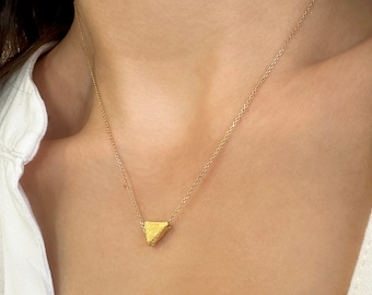 Tiny gold triangle pendant Necklace, Minimalist Geometric Jewelry, Silver 925