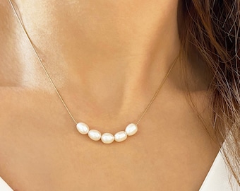 Real Pearl Necklace, Bridesmaid Gift, Small Pearl necklace, Minimalist necklace, Fidget Necklace, Real Pearl Choker, Oval pearl necklace