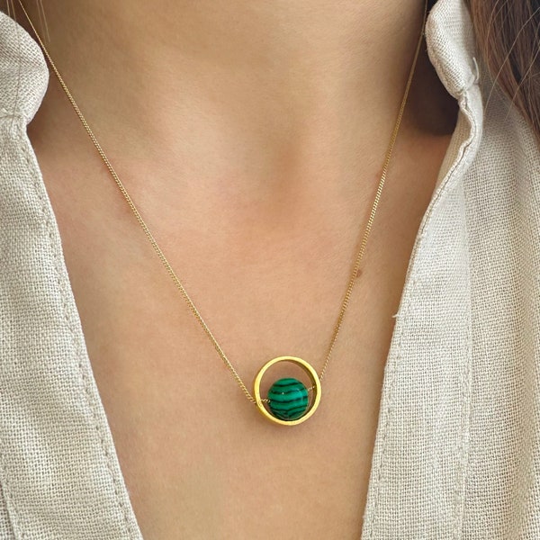 Fidget necklace, Malachite Necklace, Malachite pendant, sphere pendant Spinner necklace, Spinner pendant, Fidget pendant, Geometric Necklace