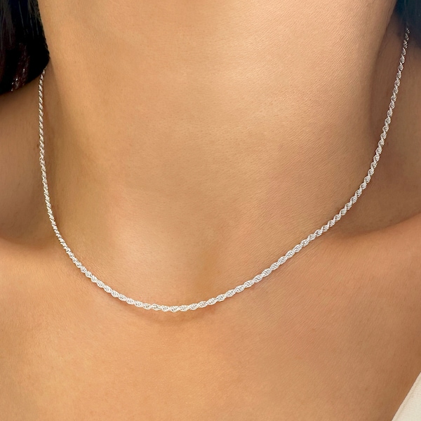 Stacking necklace, Silver Rope Chain, Stackable necklace, Minimalist necklace, Modern necklace, Layered Necklace, Trendy silver choker