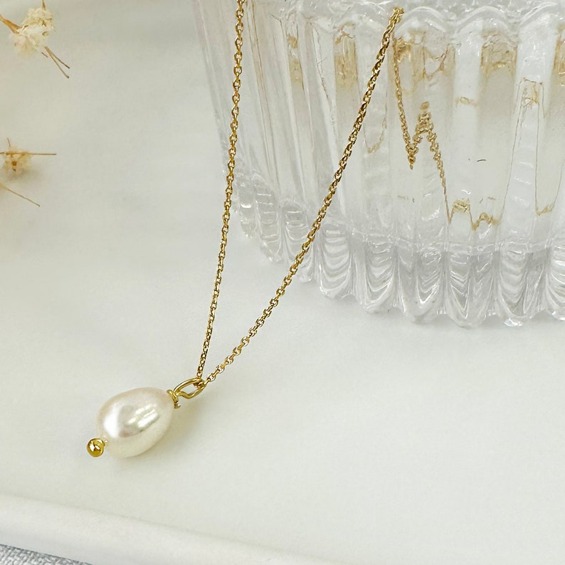 Real pearl necklace, Small Pearl necklace,Single Pearl Pendant, One Pearl necklace, Minimalist Necklace, Oval pearl necklace,Bridesmaid gift image 7