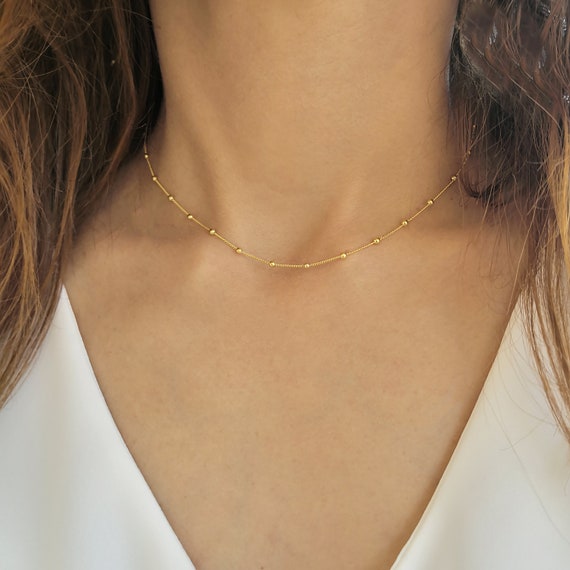Satellite Choker Necklace Simple Beaded Choker Modern Gold