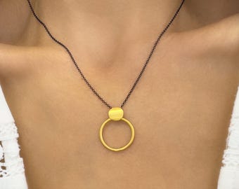 Open circle Fidget Pendnat necklace, Geometric Jewelry, Silver 925