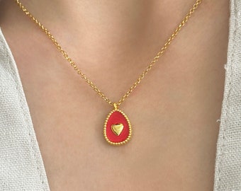 Kleine Herz-Halskette, romantische Halskette, kleine Herz-Halskette, Stapel-Halskette, rotes Herz-Halsband, Muttertagsgeschenk, minimalistische Halskette