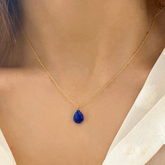 Collier de pierres precieuses en lapis lazuli brut pendentif en lapis lazuli veritable collier en lapis bleu tour de cou en lapis lazuli cadeau bijoux cadeau journaliste Etsy France