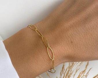 Paperclip Gold Chain Bracelet, Minimalist 925 Silver Jewelry,