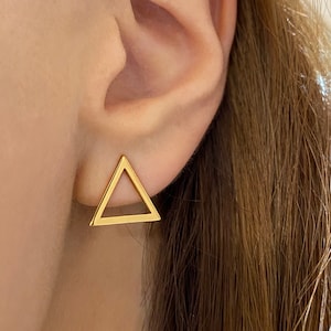 Triangular Earrings, Triangle Gold Studs, Simple Gold Studs, Geometric Earrings, Minimalist Earrings, Balance Earrings, Dainty Gold Studs