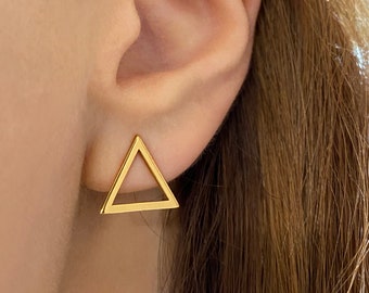 Triangular Earrings, Triangle Gold Studs, Simple Gold Studs, Geometric Earrings, Minimalist Earrings, Balance Earrings, Dainty Gold Studs
