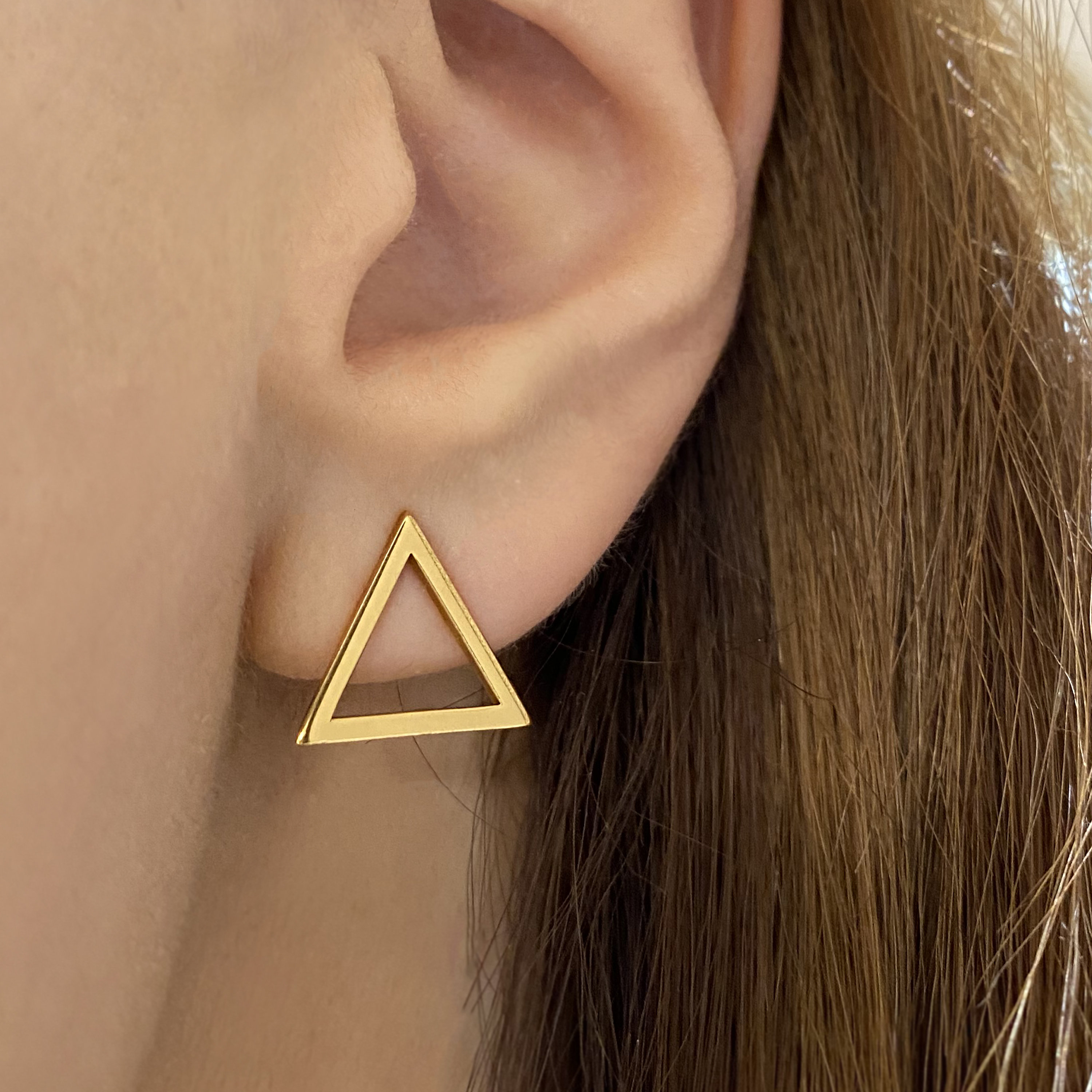Triangular Earrings, Triangle Gold Studs, Simple Gold Studs