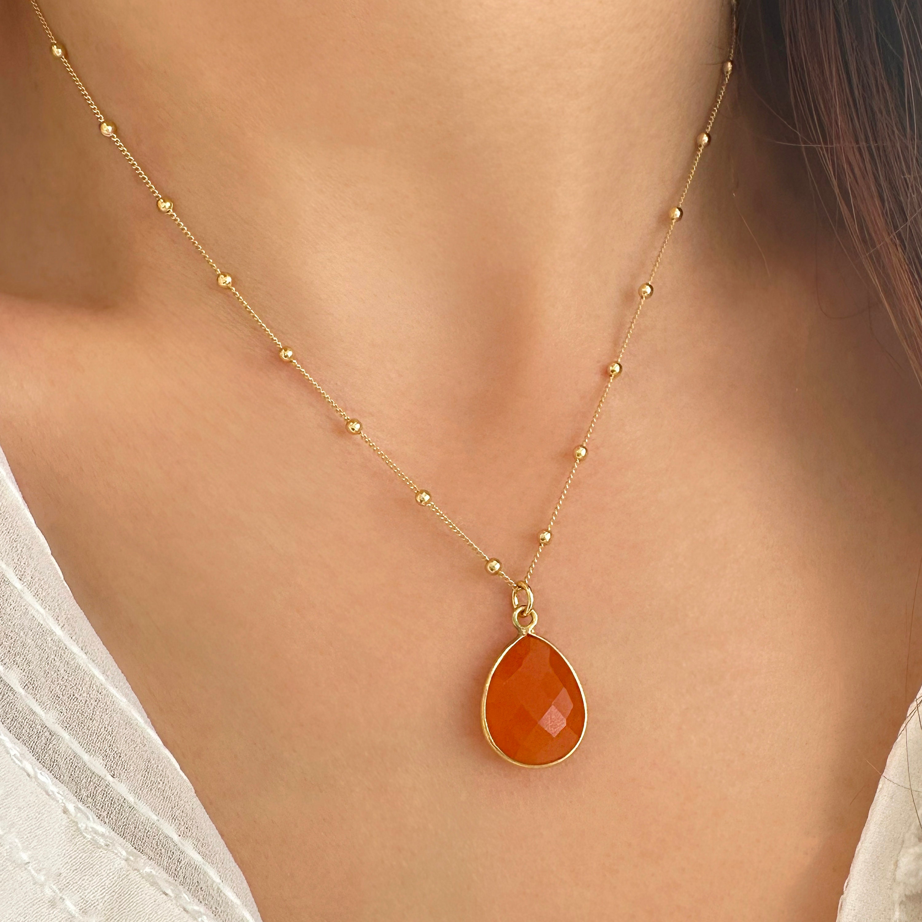 Raw Carnelian Pendant Necklace, Natural Orange Crystal Gemstone