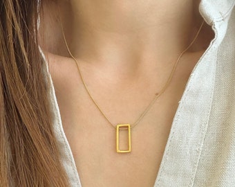 Gold Square Pendant, Open Square Necklace, Geometric Necklace, Dainty Gold Necklace, Minimalist Necklace, Stacking Necklace,Layered necklace