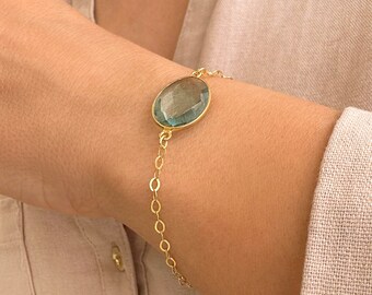 Aquamarin Hellblau Kristall Armband, März Birthstone Schmuck für Sternzeichen Geschenke, Silber 925 Kette