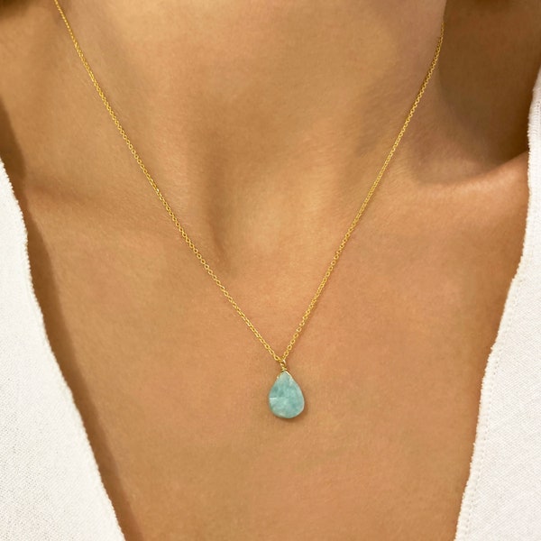 Pendentif amazonite verte, collier amazonite en forme de larme, véritable bijou d'amazonite, collier en forme de larme d'amazonite, cadeau bijoux pour elle, cadeau pour maman