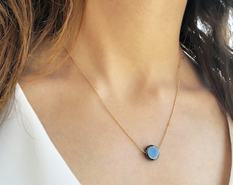 Collar Fidget con colgante de hematita real para la buena suerte, joyería minimalista con piedras preciosas y cadena de plata 925.
