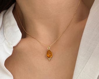 Citrine November Birthstone Necklace for  Scorpio gifts, Zodiac Gemstone Jewelry  925 Silver chain