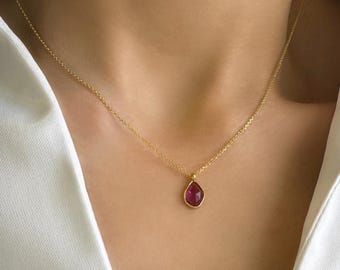 Pink Tourmaline  Minimalist Necklace, Sterling Silver 925 October Birthstone Jewelry, Raw Gemstone pendant