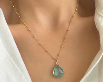 Real Aquamarine Necklace, Aquamarine Pendant, Birthstone Necklace, Aquamarine Choker, Birthday gifts, Aquamarine crystal, Gemstone necklace