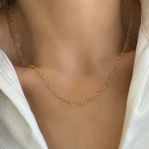 Gold chain link necklace, Tiny hearts chain necklace, Heart Link necklace, Layered necklace, Small heart chain necklace