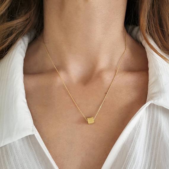 【LAZY DAWN】simple cubic necklace N011〜ネックレス★2021SS Dainty Gold Cube Necklace, Layered Minimalist Geometric