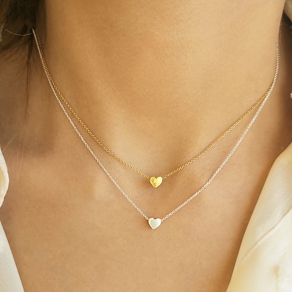 Collana Con Ciondolo A Cuore Piccolo Oro - Girocollo Catena Satellitare Regolabile, Gioiello Donna E Ragazza