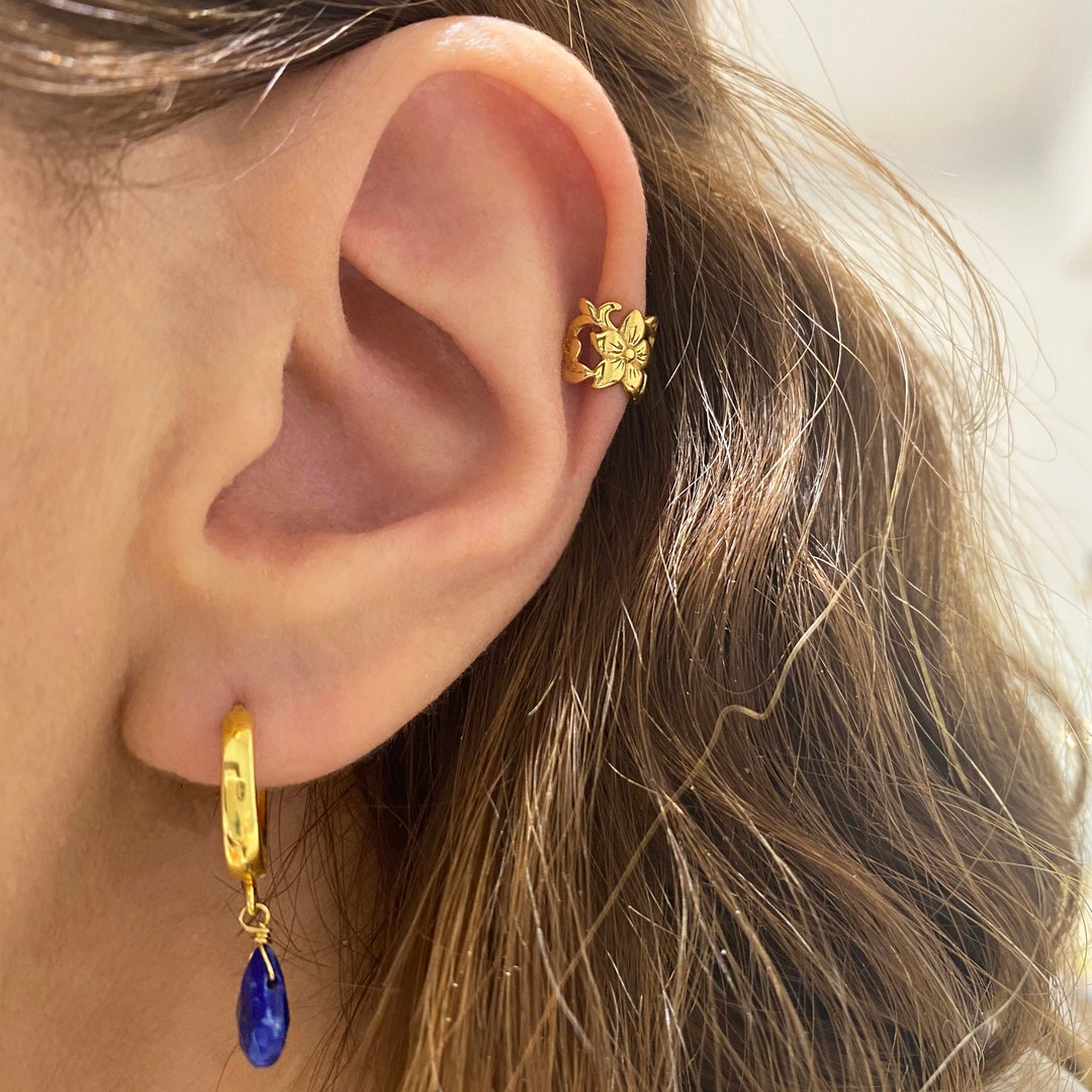 Flower Ear Cuff, Minimalist Ear Cuff, Botanical Ear Cuff, Non Pierced ...