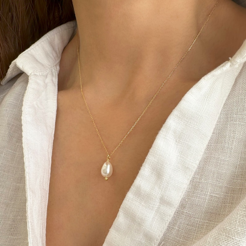 Real pearl necklace, Small Pearl necklace,Single Pearl Pendant, One Pearl necklace, Minimalist Necklace, Oval pearl necklace,Bridesmaid gift image 9