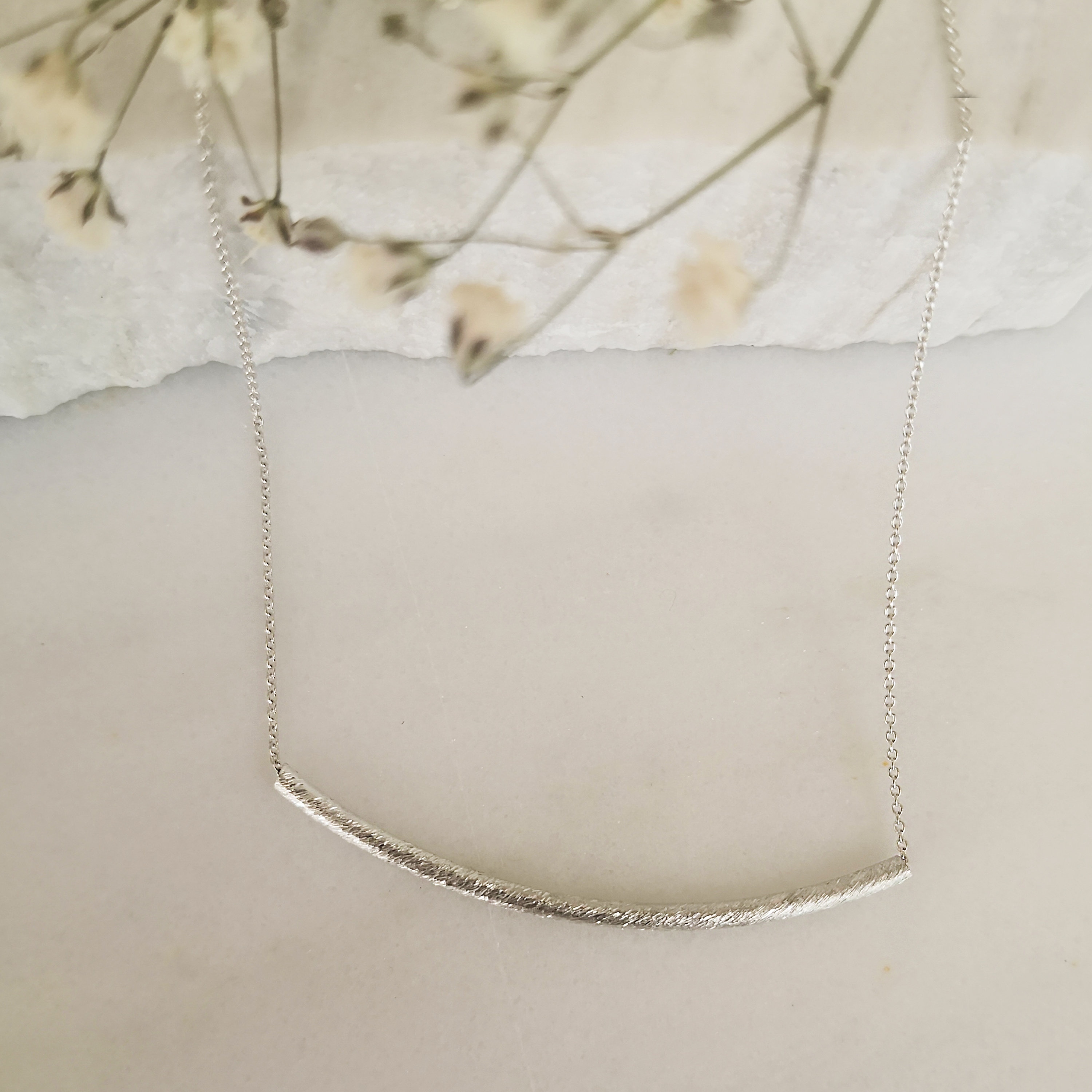 Dainty Bar Necklace, Curved Bar Necklace, Silver Tube Necklace