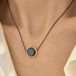 Hematite Necklace with fidget Spinner Pendant, Fidget Coin Jewelry gift for her, Minimalist choker gemstone necklace