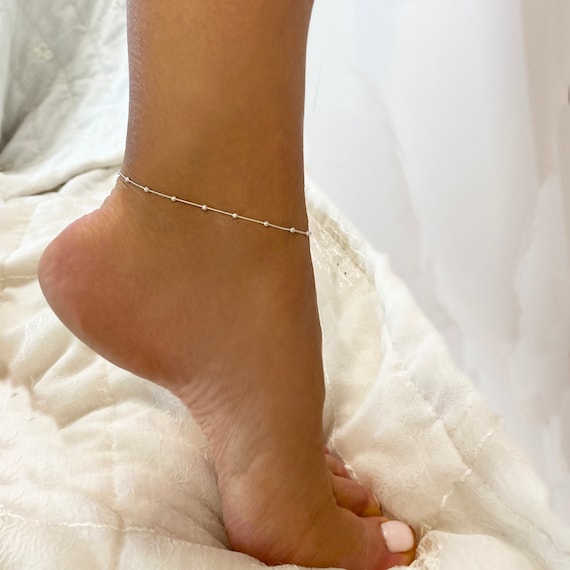 Pure Silver Coated With Matt Finish Look Anklet in 10.5