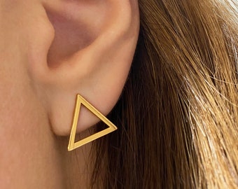 Triangular Earrings, Geometric Earrings, Triangle Gold Studs, Simple Gold Studs, Gold Stud Earrings, Minimalist Earrings, Balance Earrings
