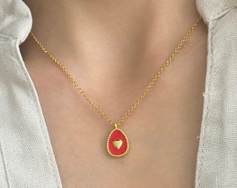 Small heart necklace, Romantic necklace, Tiny Heart Necklace, Stacking necklace, Red heart Choker, Mothers day gift, Minimalist necklace