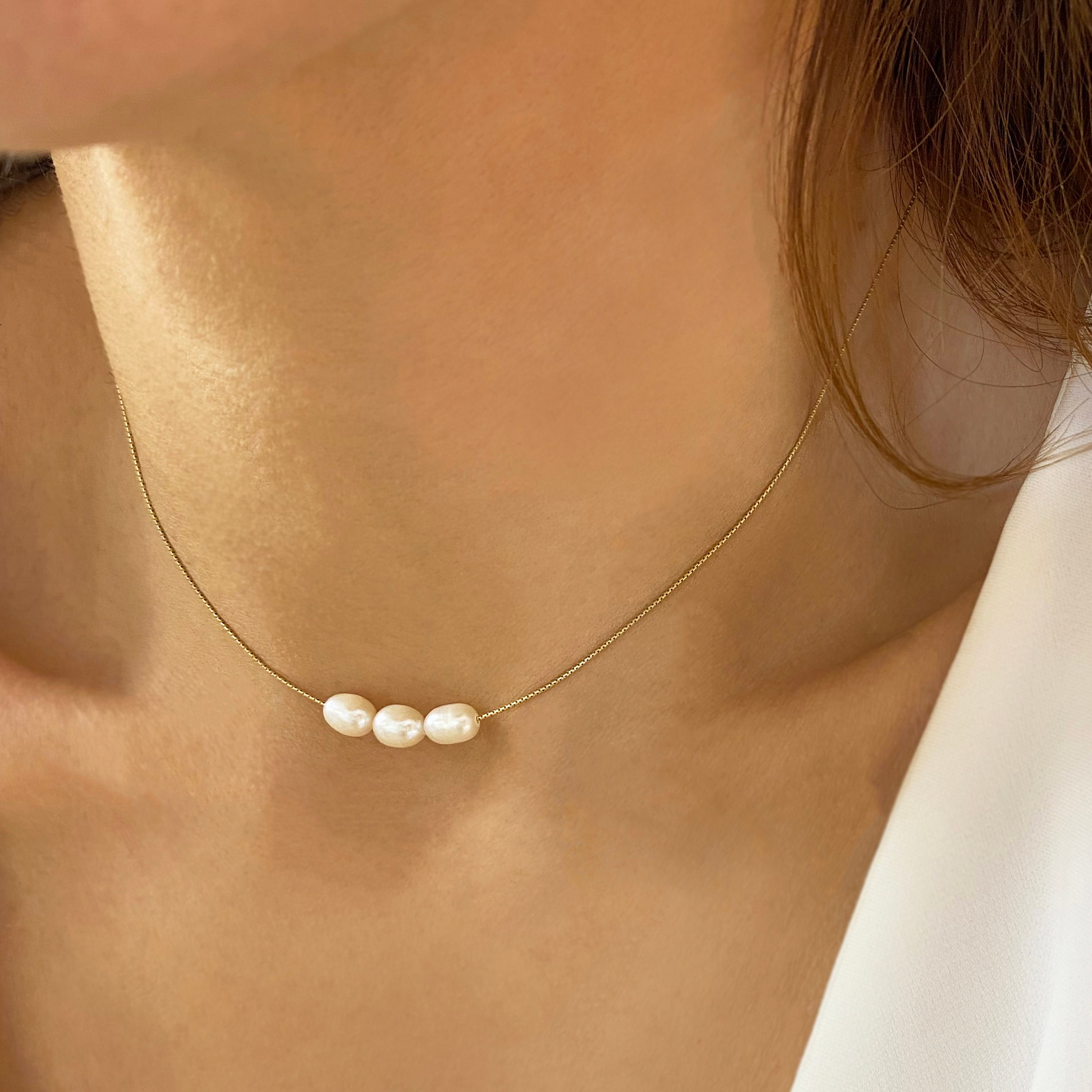 Real Small Pearl necklace, Dainty Pearl Choker, Minimalist Layered necklace, June birthstone jewelry