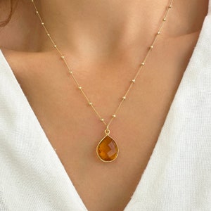 Citrine November Birthstone Gemstone Necklace, Citrine Crystal Jewelry for Birthday gifts, Natural Citrine Pendant