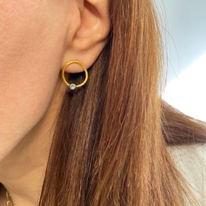 Sapphire gold studs, Simple hoop earrings, Chunky gold hoops, Minimalist earrings,Blue sapphire studs,September Birthstone Sapphire earrings image 3