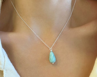Raw Amazonite Necklace, Green Amazonite Crystal necklace, Good Vibes Necklace, Natural Amazonite Stacking Necklace, Real amazonite gem