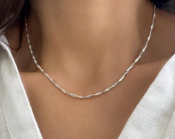 Modern Silver 925 necklace with a twisted chain, Minimalist choker, Snake chain necklace