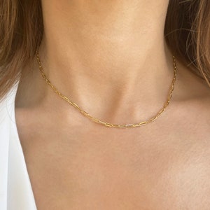 Halsband med gem, rektangulär länkkedja, minimalistiska smycken 925 silver