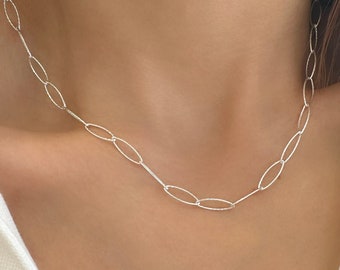 Büroklammer-Halskette, stapelbare Halskette, trendiger Silber-Halsband, Büroklammer-Kettenglieder-Halsband, minimalistische Halskette, zierlicher Silber-Halsband