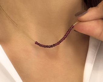 January Birthstone Garnet Necklace, Seed bead Gemstone Choker, Minimalist crystal zodiac Jewelry, Silver 925 gold plated chain