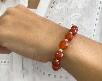 Carnelian Gemstone bracelet, Minimalist Crystal Seed Bead Jewelry, Silver 925, Adjustable