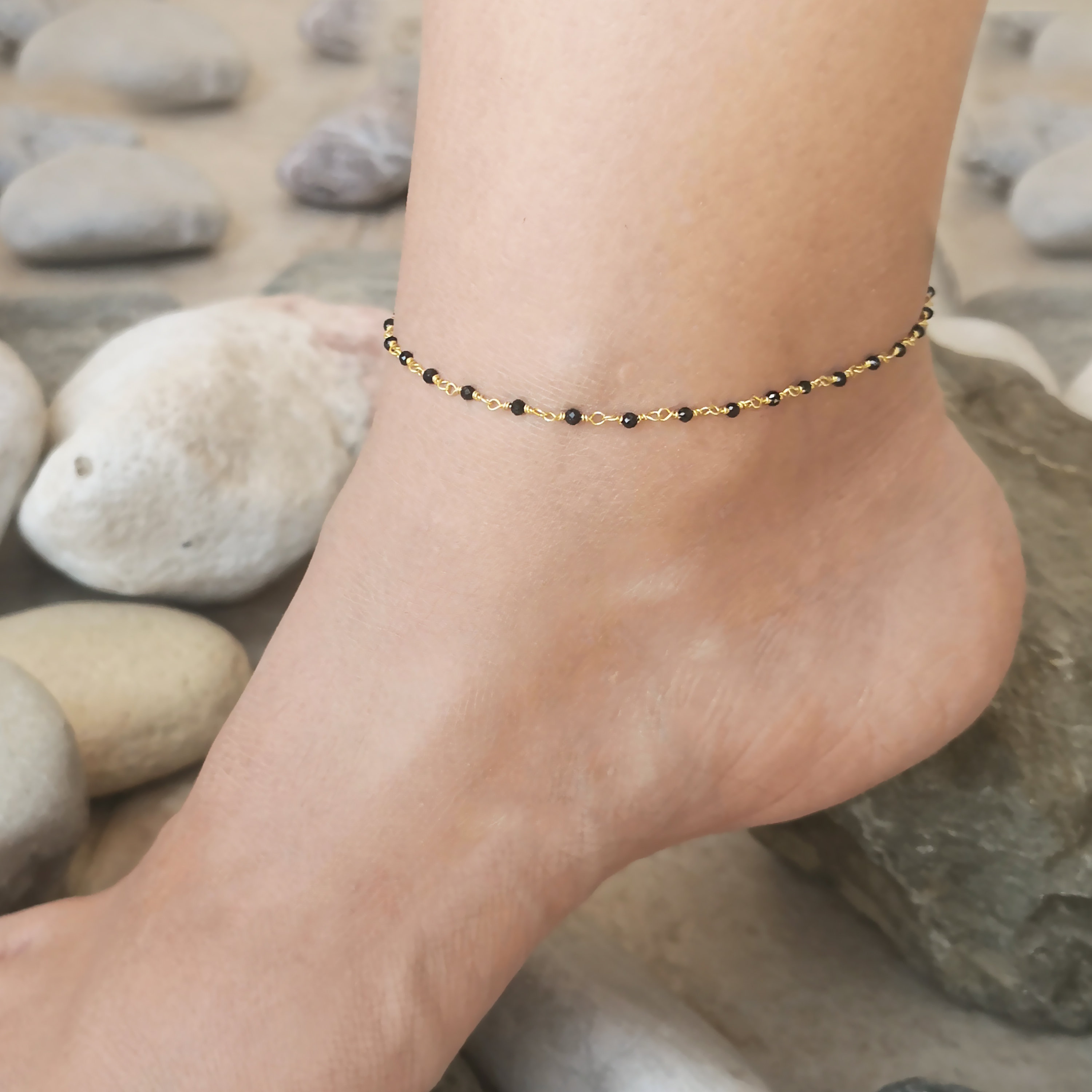 Black stone anklets best sale