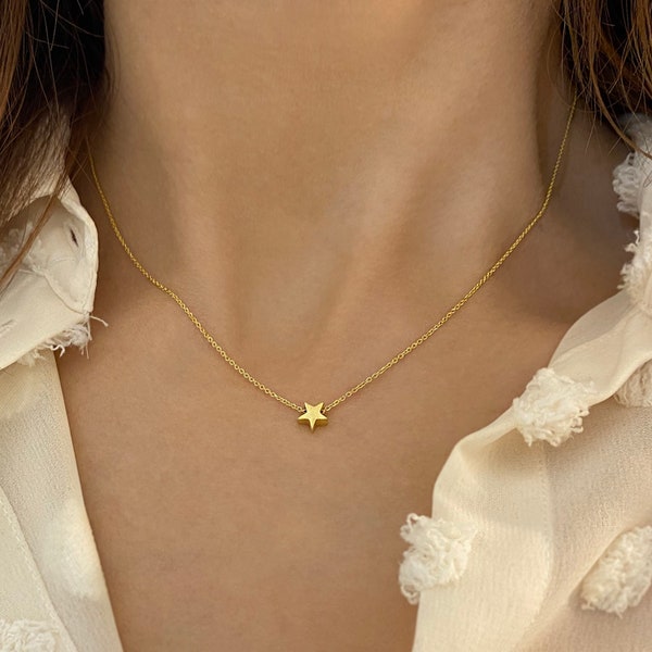 Gold Stern Anhänger, Gold Stern Choker, Zierliche Stern Halskette, winziger Stern Anhänger, extra kleine Stern Halskette, kleiner Stern Schmuck, Layered Halskette