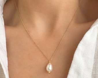 Collier de vraies perles, petit collier de perles, pendentif perle simple, collier une perle, collier minimaliste, collier de perles ovale, cadeau de demoiselle d'honneur